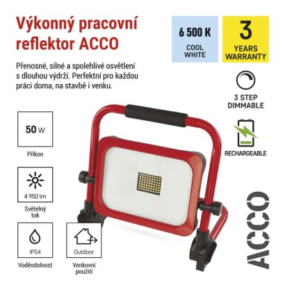 LED reflektor ACCO nabíjecí přenosný, 50W, studená bílá