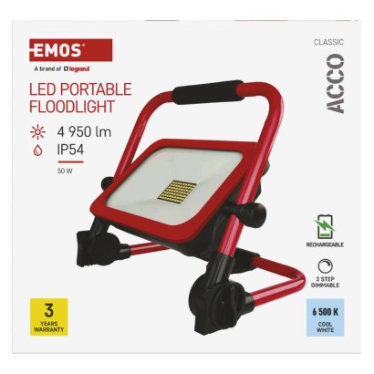 LED reflektor ACCO nabíjecí přenosný, 50W, studená bílá