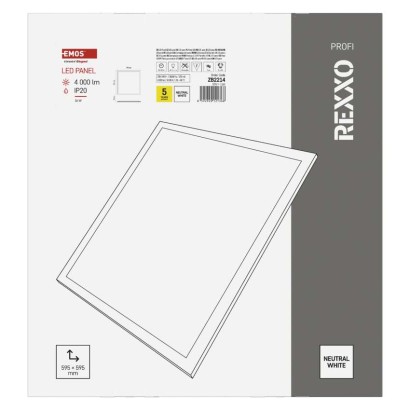 LED panelė REXXO 60 x 60 cm / 24 mm, 36 W, 4 000 lm, įmontuojama, neutraliai balta, IP21
