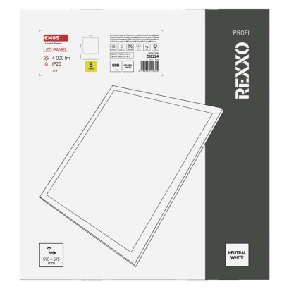 LED panel REXXO 60 x 60 cm / 24 mm, 36 W, 4 000 lm, vgradni, nevtralno bela, UGR<19, IP21