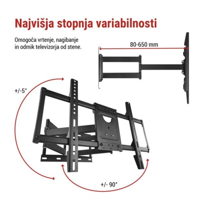 Konzolni stenski TV nosilec 32–98" (81–249 cm)