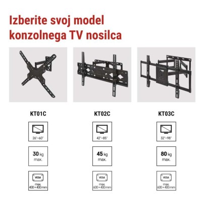 Konzolni stenski TV nosilec 32–98" (81–249 cm)