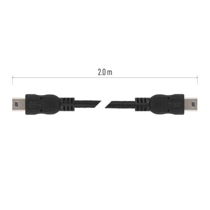 Įkrovimo ir duomenų perdavimo kabelis USB-A 2.0 / Mini USB-B 2.0, 2 m, juodas