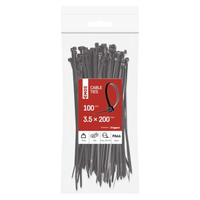 Kabelio rišiklis 200×3,5, juoda, 100 vnt