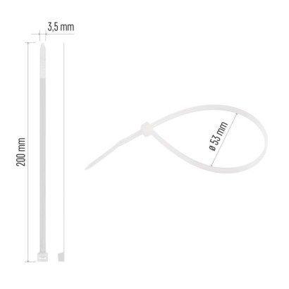 Kabelio rišiklis 200×3,5, balta, 100 vnt