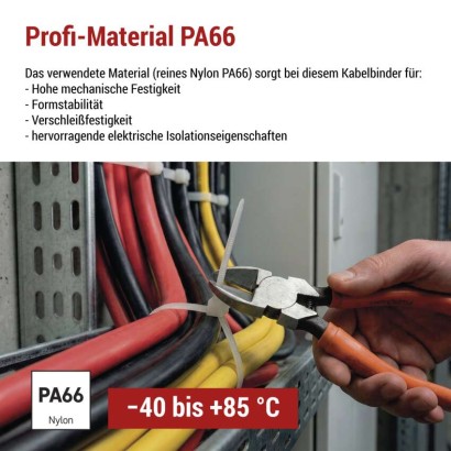 Kabelbinder 250×4,8, weiss, 100 Stk