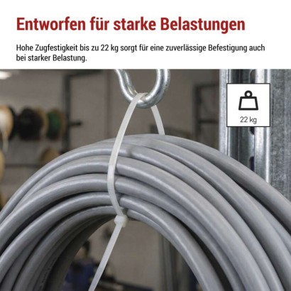 Kabelbinder 250×4,8, weiss, 100 Stk