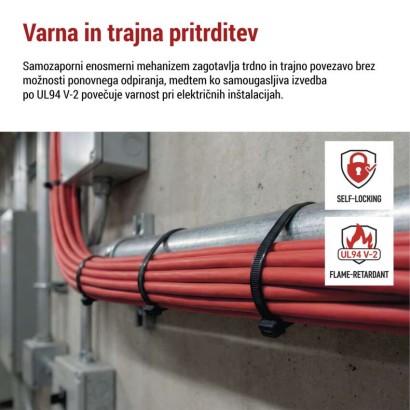 Vezica za kable 300×4,8, črna, 100 kos