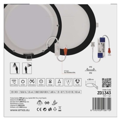 LED šviestuvas NEXXO juodas, 22,5 cm, 18 W, šiltai / neutraliai baltas