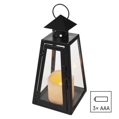 LED laterna črna, oglata, 26,5 cm, 3x AAA, notranja, vintage