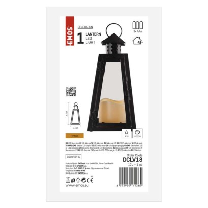 LED laterna črna, oglata, 26,5 cm, 3x AAA, notranja, vintage