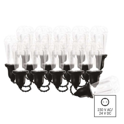 LED fényfüzér – 16x party égő átlátszó, 7,6 m, kültéri és beltéri, meleg fehér