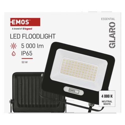 LED prožektorius GLARO 50 W, melns, IP65, 5000 lm, neitrāli balts