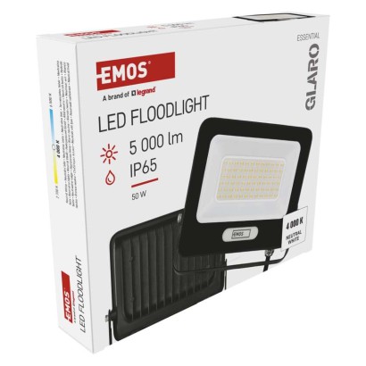 LED prožektorius GLARO 50 W, melns, IP65, 5000 lm, neitrāli balts