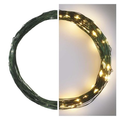 LED Ziemassvētku nano virtene, zaļa, 7,5 m, liet. ārā un iekštelpās, silti balta, ar taim.