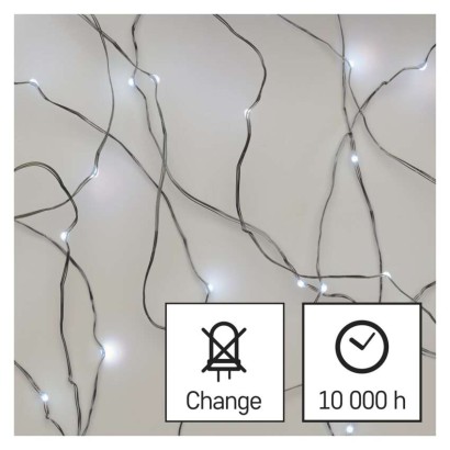 LED kalėdinė nano girlianda sidabrinė, 10 m, lauko ir vidaus, šaltai balta, laikmatis