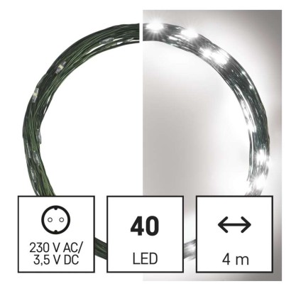 LED Ziemassvētku nano virtene, zaļa, 4 m, liet. ārā un iekšt., auksti balta, ar taimeru