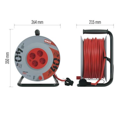Pikenduskaabli rull 40 m / 4 Pistikupesa / must / PVC / 230 V / 2,5 mm2