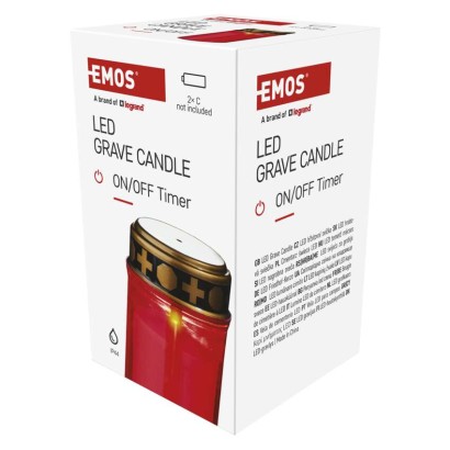 LED temetői mécses, piros, 2x C, kültéri és beltéri, meleg fehér, időzítő