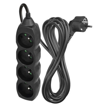 Przedłużacz 5 m / 4 gniazda / czarny / PVC / 1,5 mm2