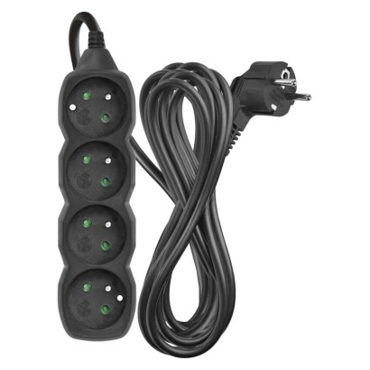 Przedłużacz 5 m / 4 gniazda / czarny / PVC / 1,5 mm2