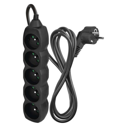 Predlžovací kábel 2 m / 5 zásuviek / čierny / PVC / 1 mm2