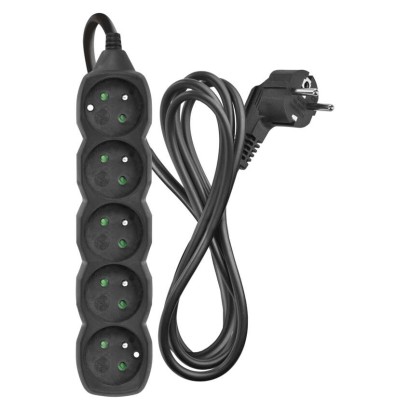 Predlžovací kábel 2 m / 5 zásuviek / čierny / PVC / 1 mm2