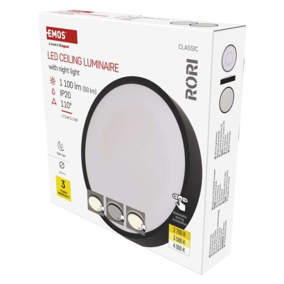 LED svetilo nadometno RORIokroglo, črna, 17W, nastavljiva CCT