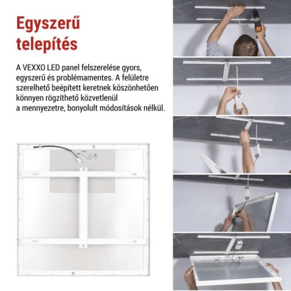 LED panel VEXXO 60 × 60 cm / 37 mm, 33 W, 4100 lm, falon kívüli, semleges fehér, IP20 UGR
