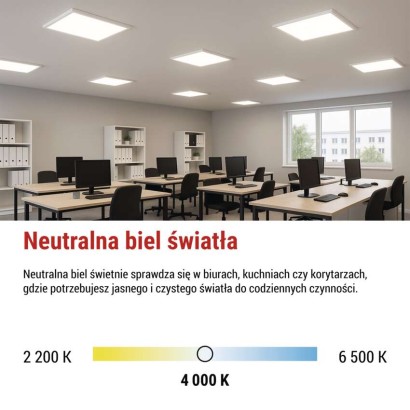 Panel LED BAXXO 60 x 60 cm / 50 mm, 36 W, IP20, neutralna biel