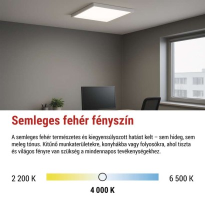 LED panel BAXXO 60 × 60 cm / 50 mm, 36 W, 4320 lm, falonkívüli, sem. fehér, UGR<19, IP21