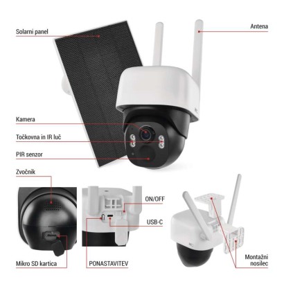 GoSmart Zunanja baterijska kamera IP-1200 WASP z WiFi in solarnim panelom