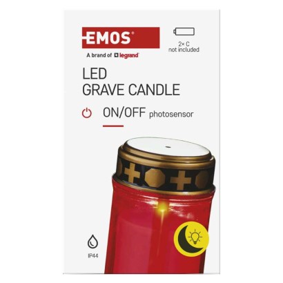 LED nagrobna sveča rdeča, 2x C, zunanja in notranja, topla bela, senzor