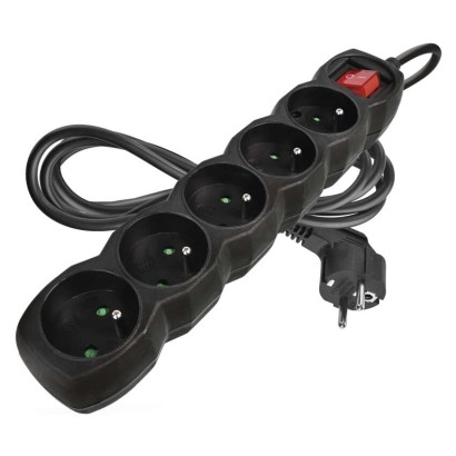 Predlžovací kábel 2 m / 5 zásuviek / s vypínačom / čierny / PVC / 1 mm2