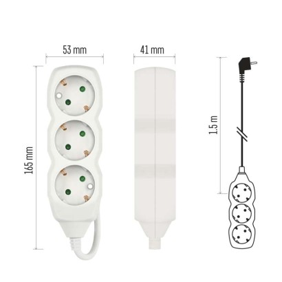 Ilgintuvas 1,5 m / 3 lizdai / baltas / PVC / 1,5 mm2 