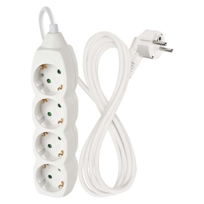 Prailginimo laidas 2 m / 4 lizdai / baltas / PVC / 1 mm2