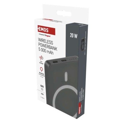 Powerbank EMOS WI 522, 5 000 mAh, 20 W+Wireless, grau