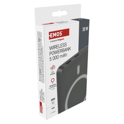 Powerbank EMOS WI 522, 5 000 mAh, 20 W+Wireless, grau