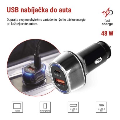 USB adaptér do auta PD/QC 48 W