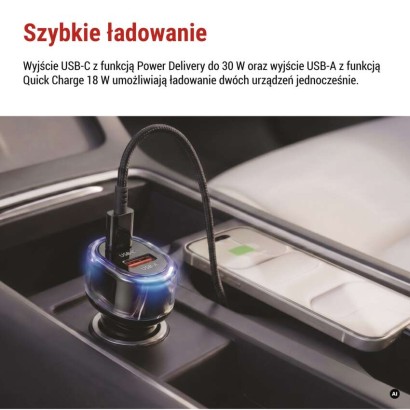 Ładowarka samochodowa USB PD/QC 48 W
