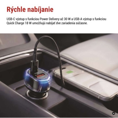 USB adaptér do auta PD/QC 48 W