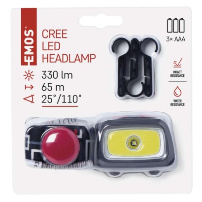 CREE LED + COB LED Stirnlampe P3531, 330 lm, 65 m, für 3x AAA
