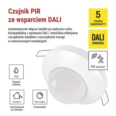 Czujnik ruchu PIR DALI IP54 biały