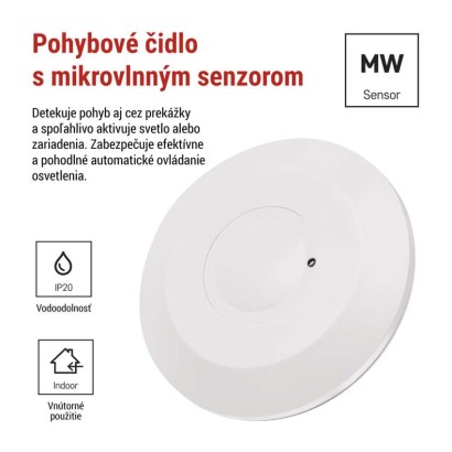 Mikrovlnný senzor (pohybové čidlo) IP20 2000W, biely
