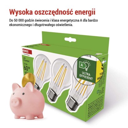Żarówka LED Filament A60 A CLASS/ E27 / 3,8 W (60 W) / 806 lm / neutralna biel
