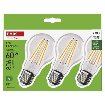 Żarówka LED Filament A60 A CLASS/ E27 / 3,8 W (60 W) / 806 lm / neutralna biel