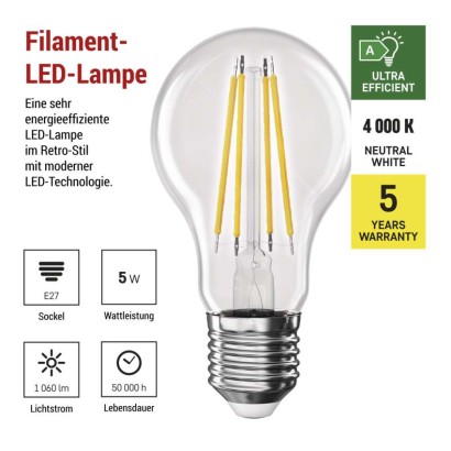 LED Lampe Filament A60 A CLASS/ E27 / 5 W (75 W) / 1 060 lm / Neutralweiß