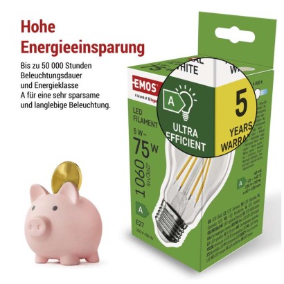 LED Lampe Filament A60 A CLASS/ E27 / 5 W (75 W) / 1 060 lm / Neutralweiß