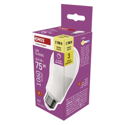Żarówka LED Classic A60 / E27 / 10,5 W (75 W) / 1 060 lm / ciepła biel /ściemnianie stopn.