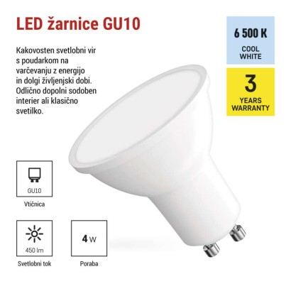 LED žarnica Classic MR16 bela/ GU10 / 4 W (39 W) / 450 lm / Hladna bela